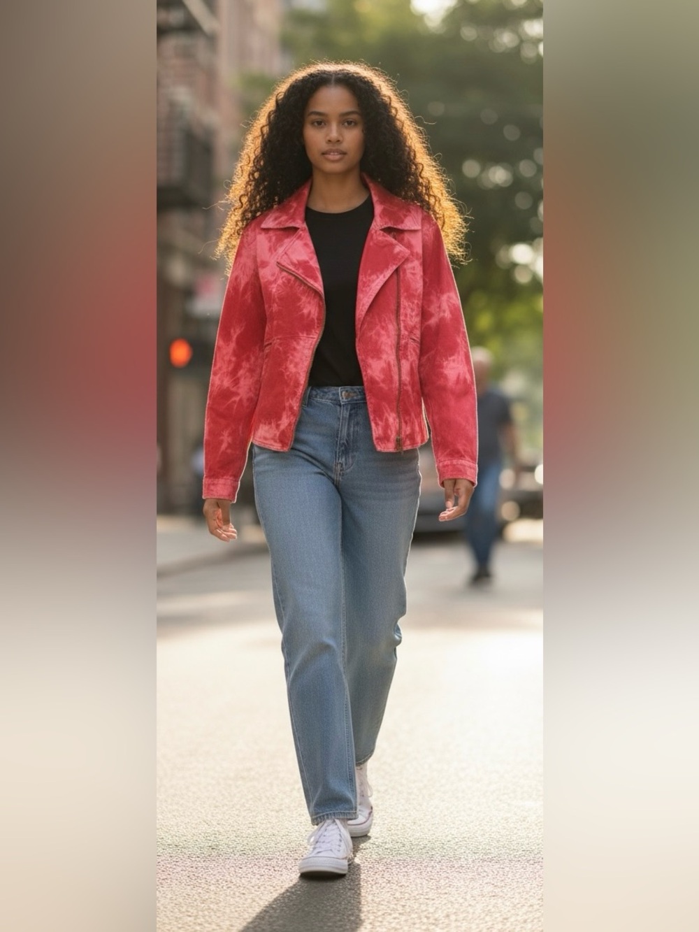 UNIQ Red and Pink Tie Dye Moto Jacket Small Medium NWT